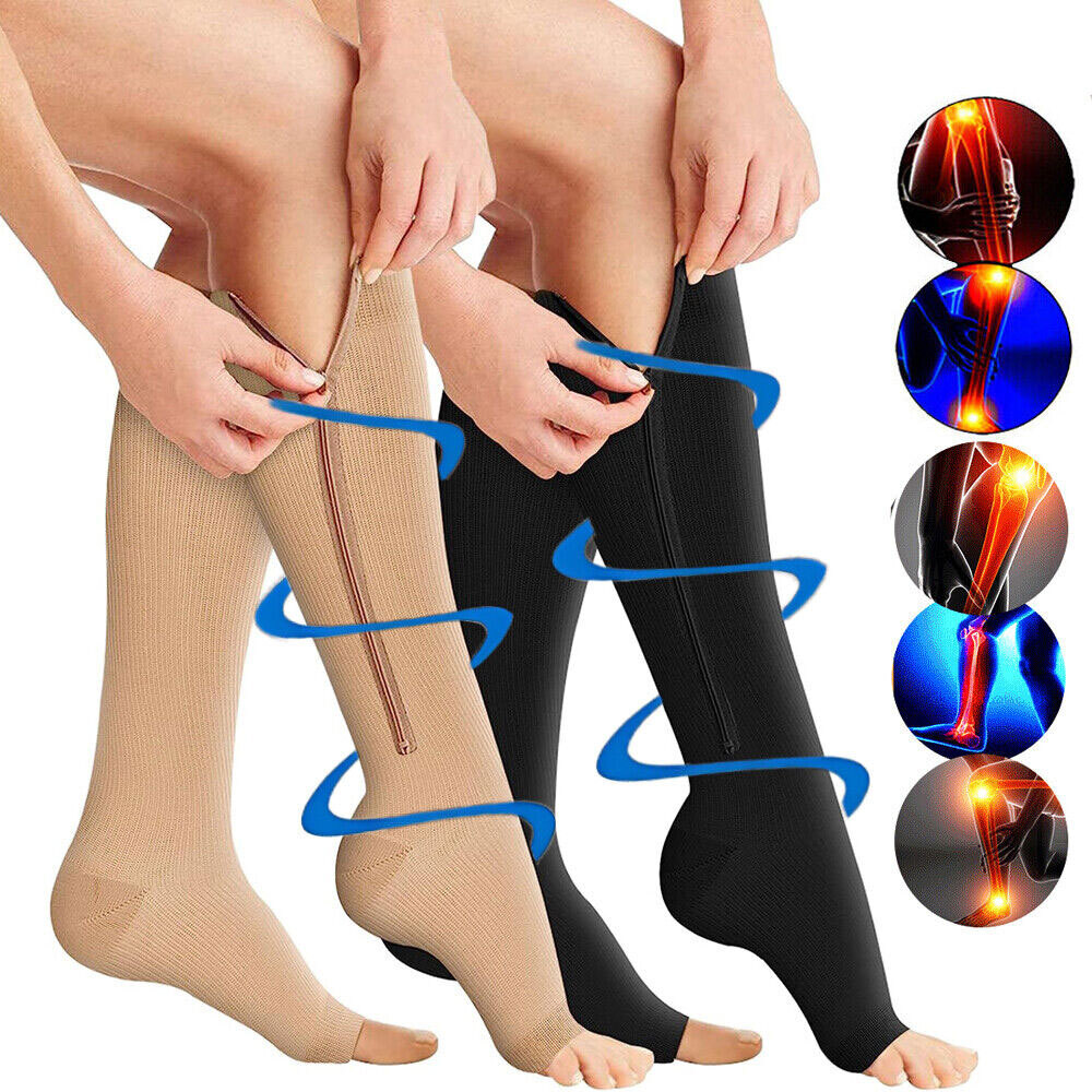 3 Pair Wide plus Size Calf Compression Socks with Zipper for Overweight Women
