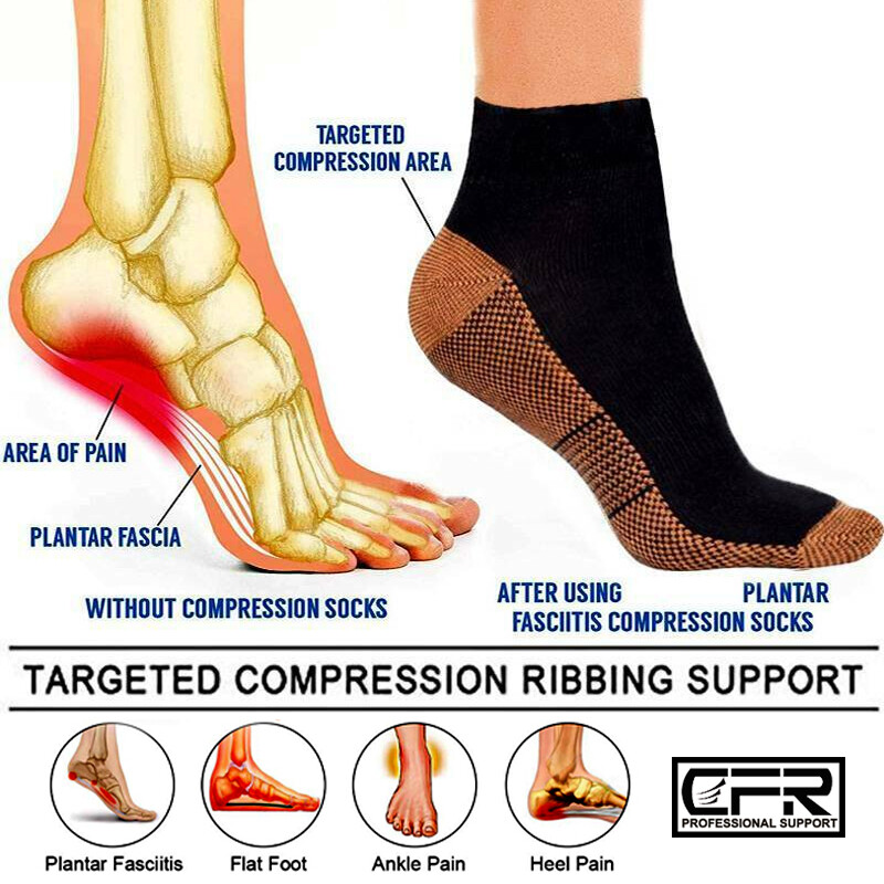 US Copper Compression Socks Arch Ankle Sport Support Plantar Fasciitis Men Women