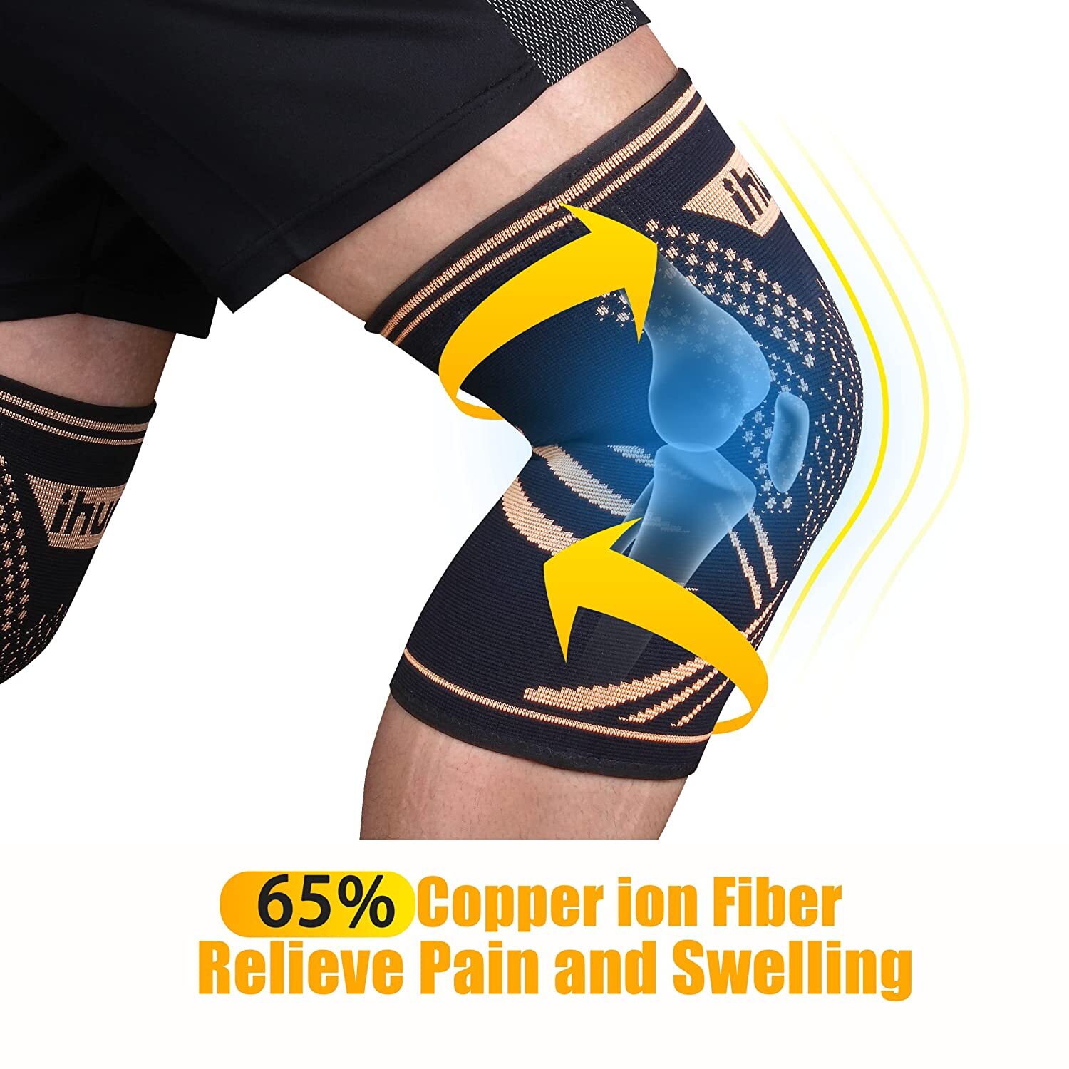 2 Pack Copper Knee Brace Compression Sleeves for Knee Pain
