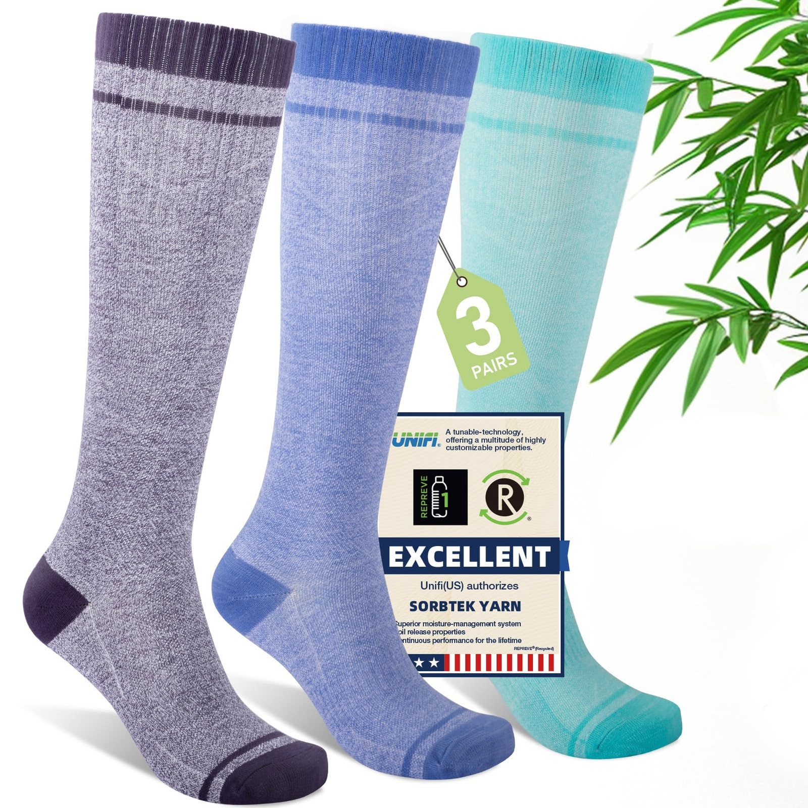 Mens Compression Socks for Men Women (3 Pairs) 15-20 mmHg Bamboo Viscose Knee…