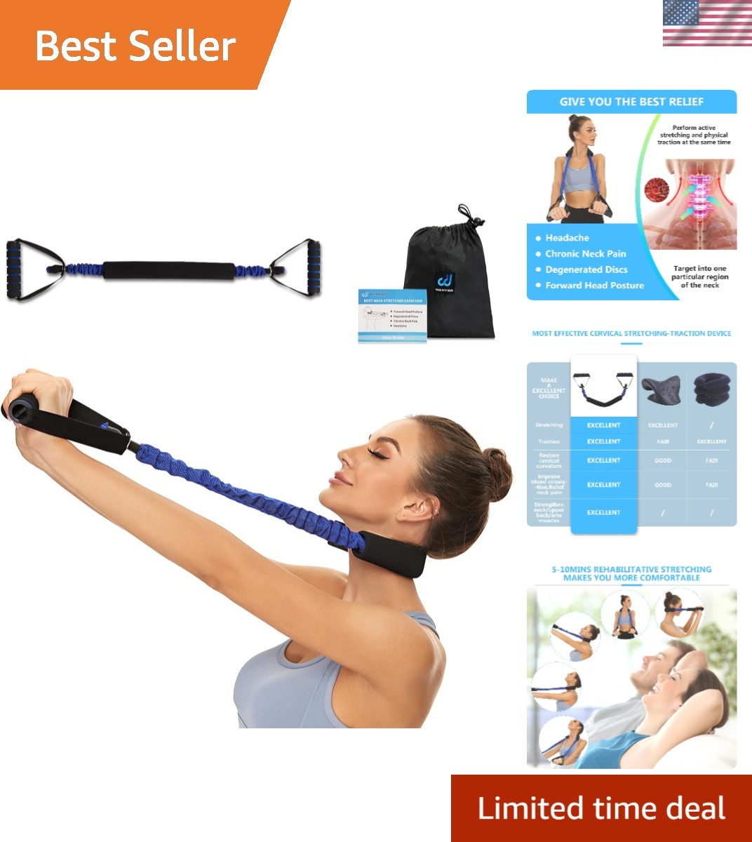 Manual Neck Traction Device with LED Display & Push Button Control – 20-25 lbs
