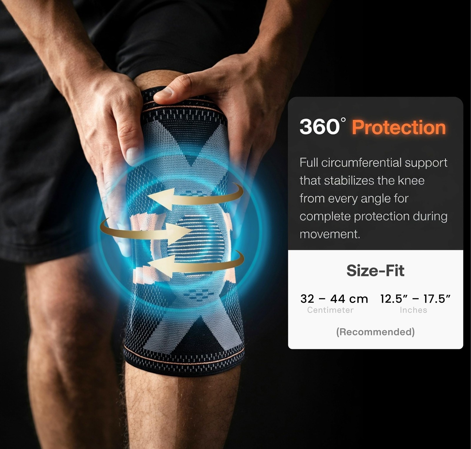 Knee Brace Compression Sleeve for Pain Relief – Men One Size Fits Most, Black