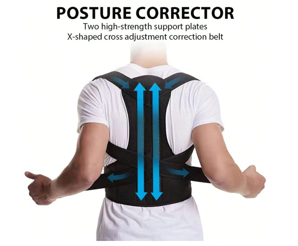 Multi-Function Adjustable Posture Corrector and Slouch Back Support-Black Size S