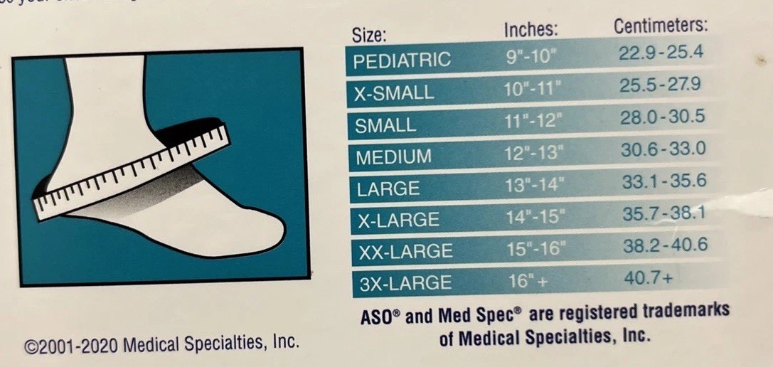 Med Spec ASO Ankle Support Stabilizer Left or Right MEDIUM Model 264014 Black