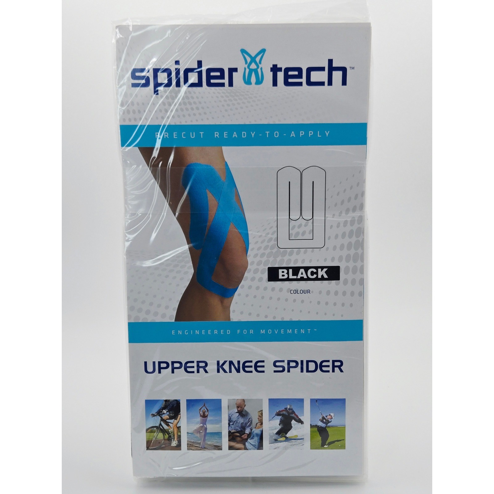 SpiderTech Upper Knee Spider Precut Kinesiology Tape Black 5 pack New