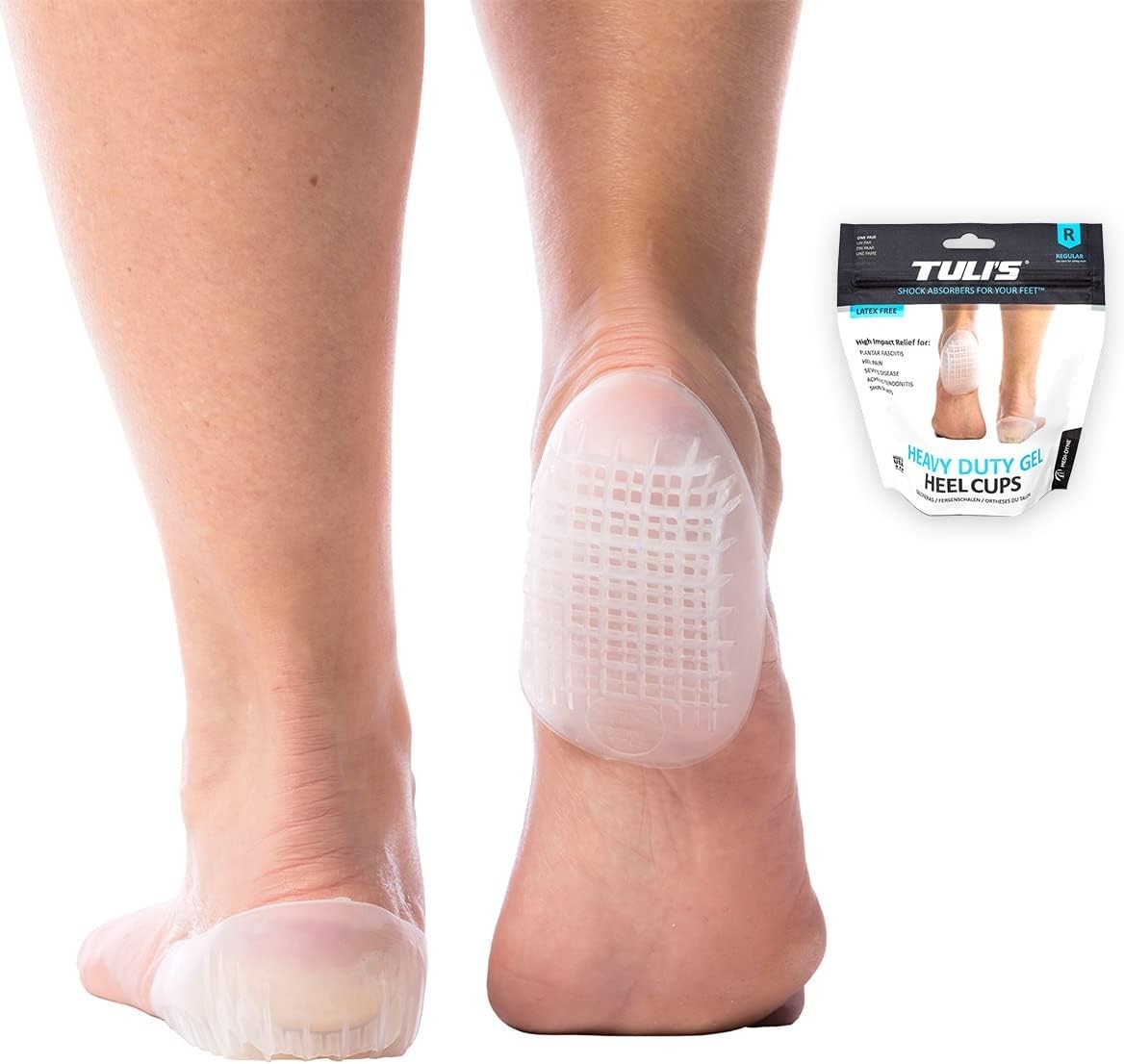 Tuli’s Heavy Duty Gel Heel Cups | Regular Size, Shock-Absorbing for Pain Relief
