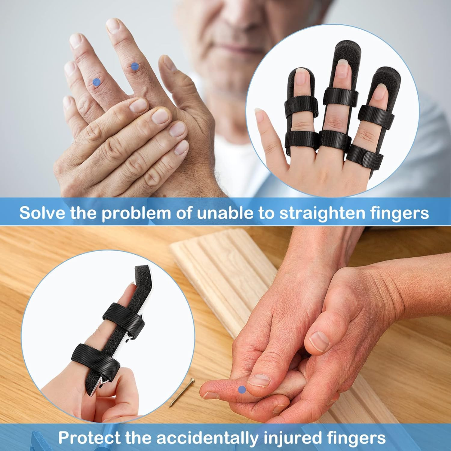 6 Pcs Metal Finger Splint Support Brace Foam Padded 2 Styles, Black | Arthrit…