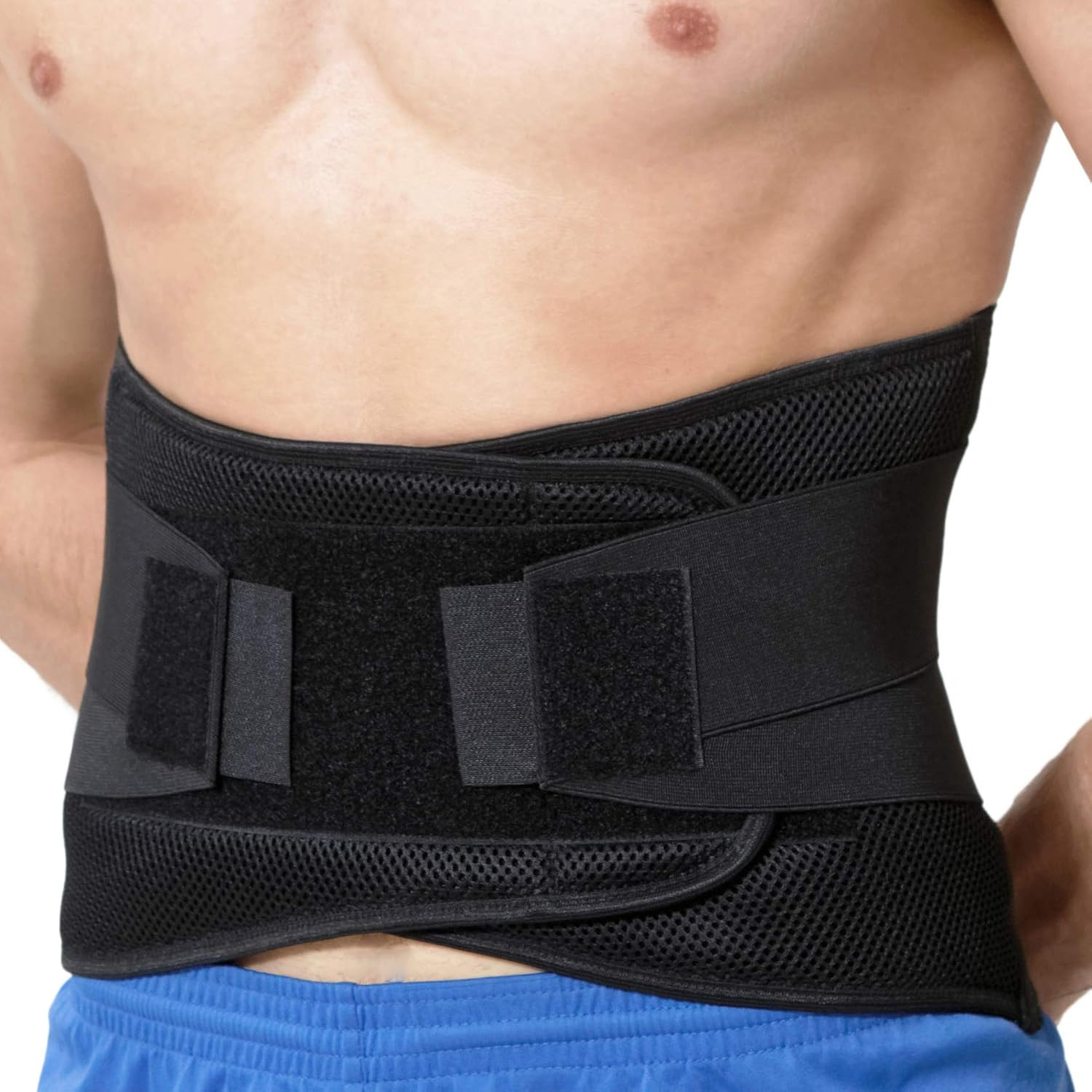 Adjustable Compression Back Brace Lumbar Support Belt, Black, Size L