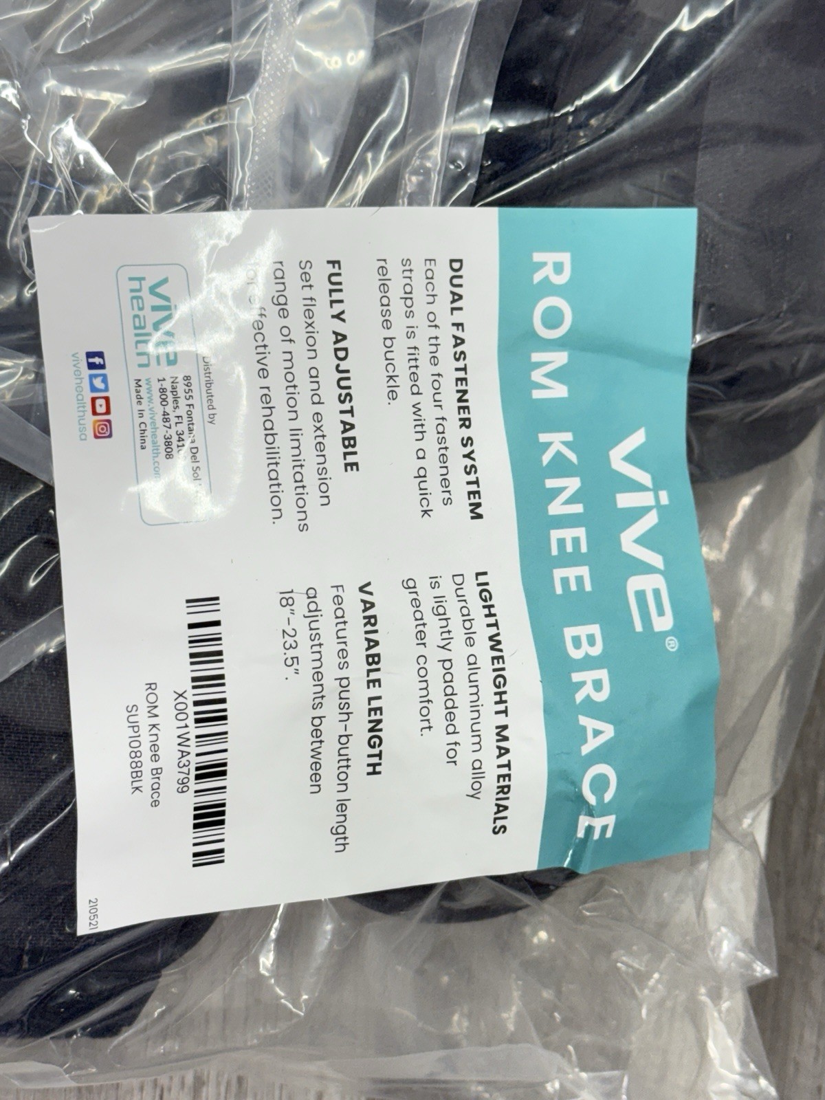 NEW Vive ROM Knee Brace – Vive Health SUP1088 – Adult – Black – Reversible Fit