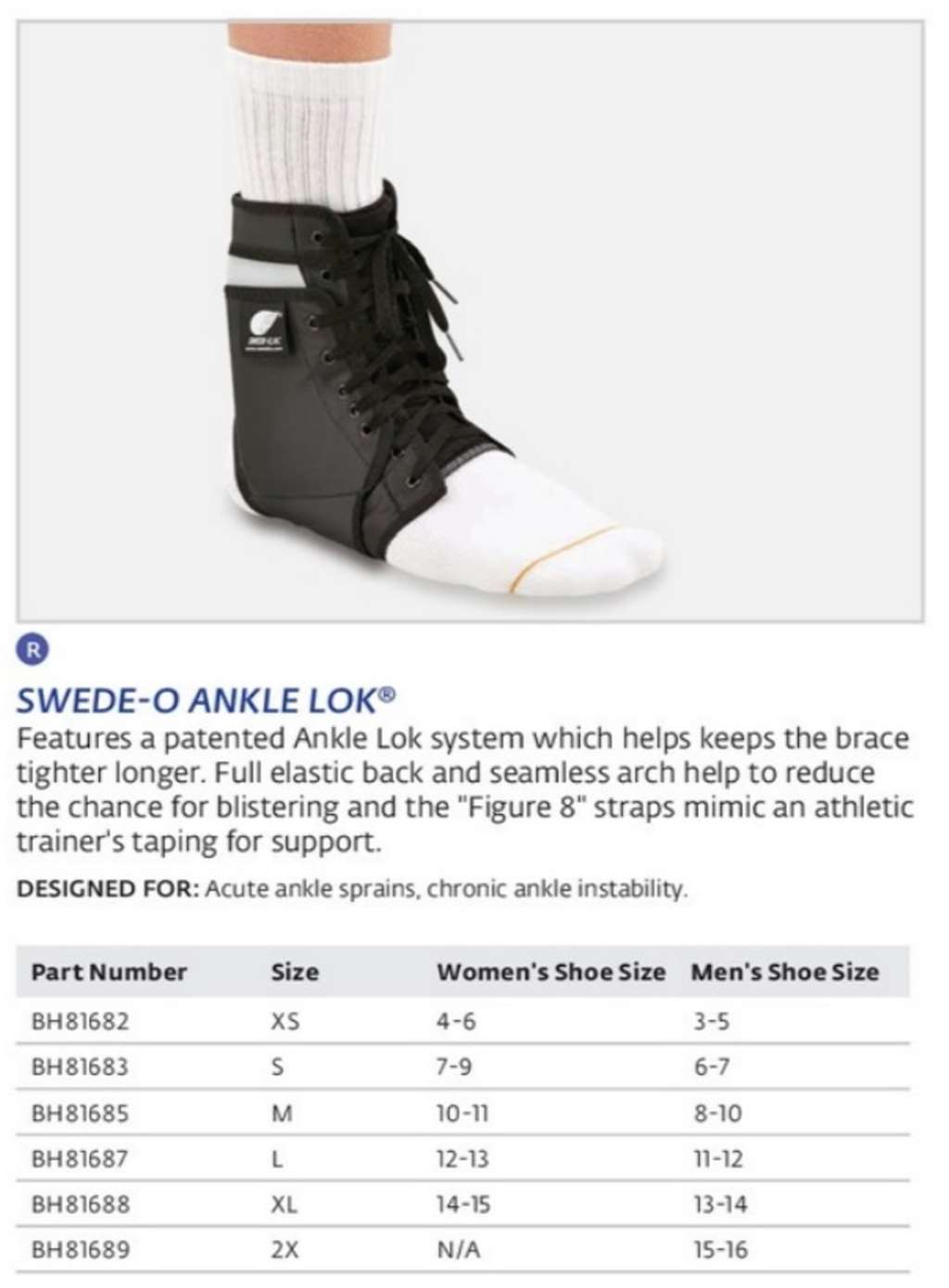 Swede-O Ankle Lok Black X-Small Ankle Brace