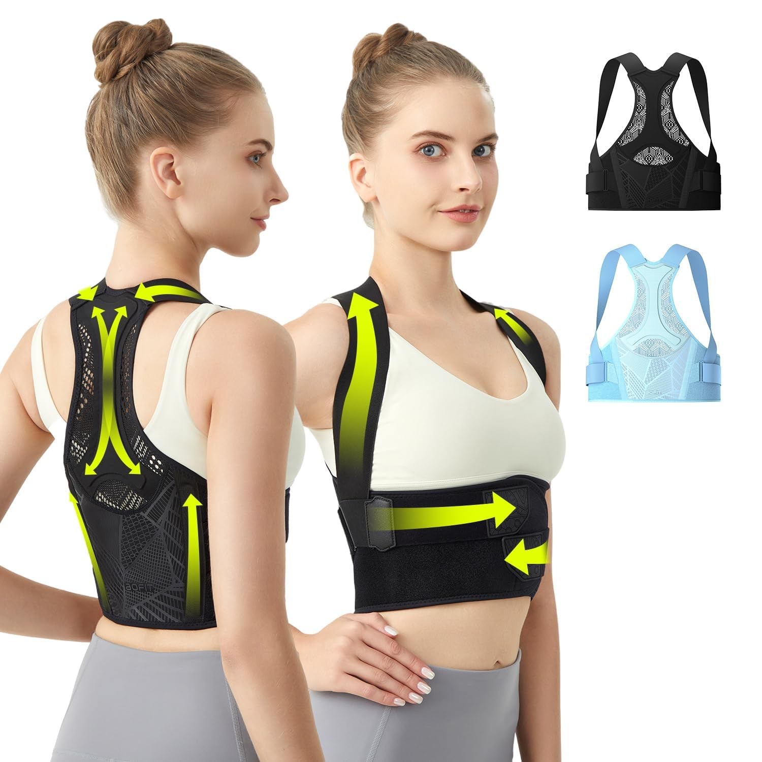 Posture Corrector for Women, Upper Back Brace for Pain Relief Blue M