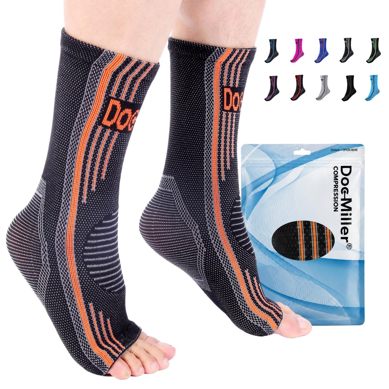Doc Miller Plantar Fasciitis Compression Socks, 20-30mmHg, 1 2X-Large, Orange