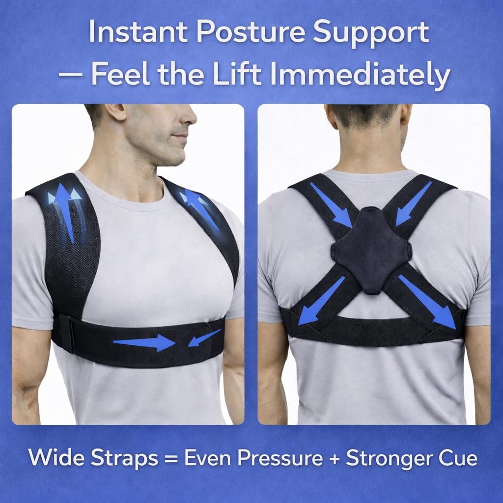 Posture Corrector for Men – Lightweight Upper Back Brace M:31”-36”, Black