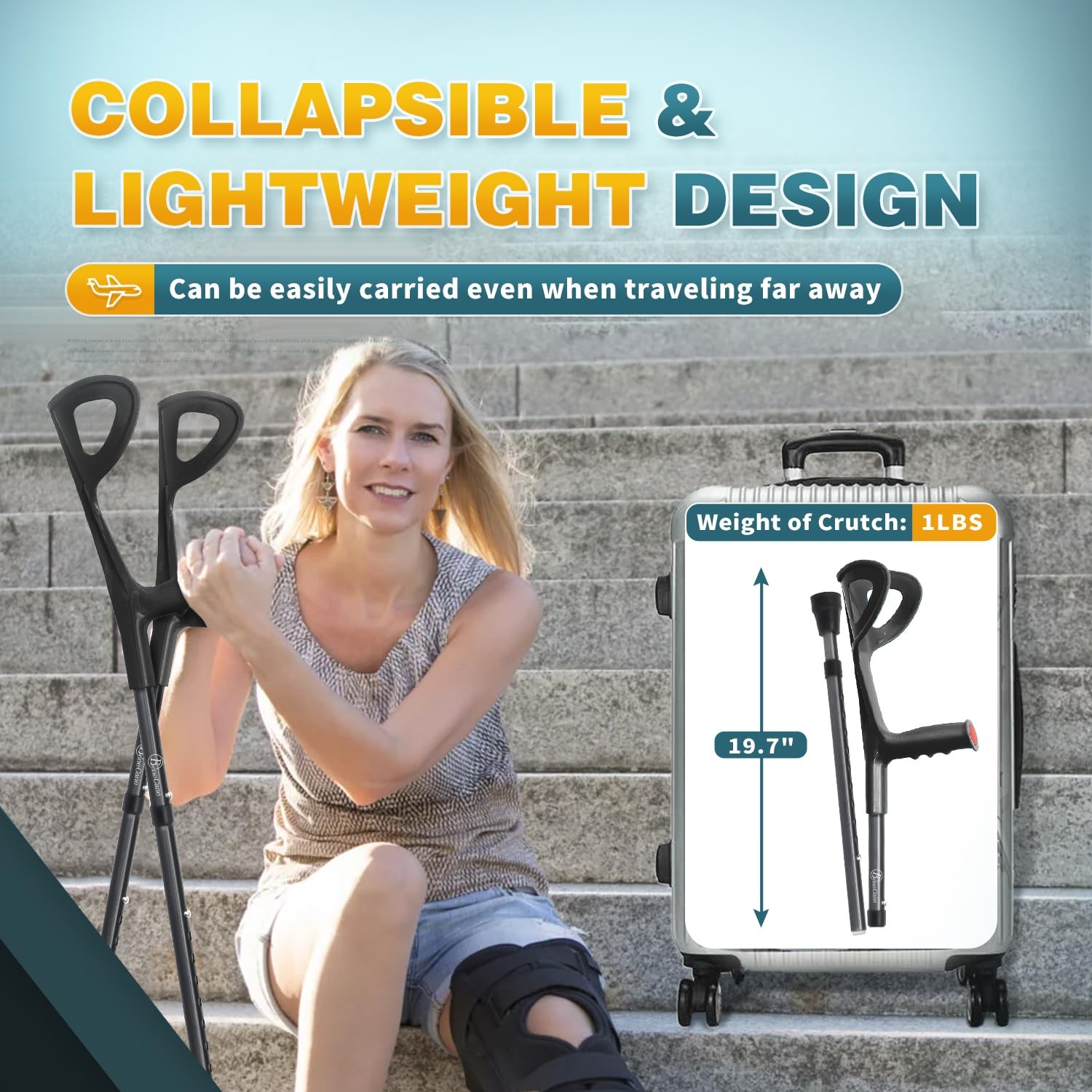 Lightweight Forearm Cane Adjustable Ergonomic Arm Support Crutch Wrist