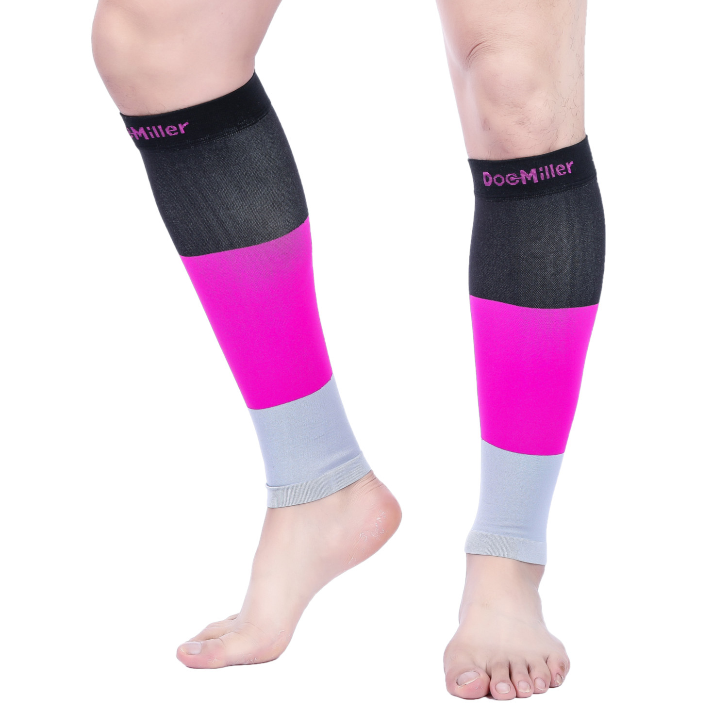 Doc Miller Calf Compression Sleeve 1Pair 20-30mmHg Varicose Veins BLACK/PINK/GRY