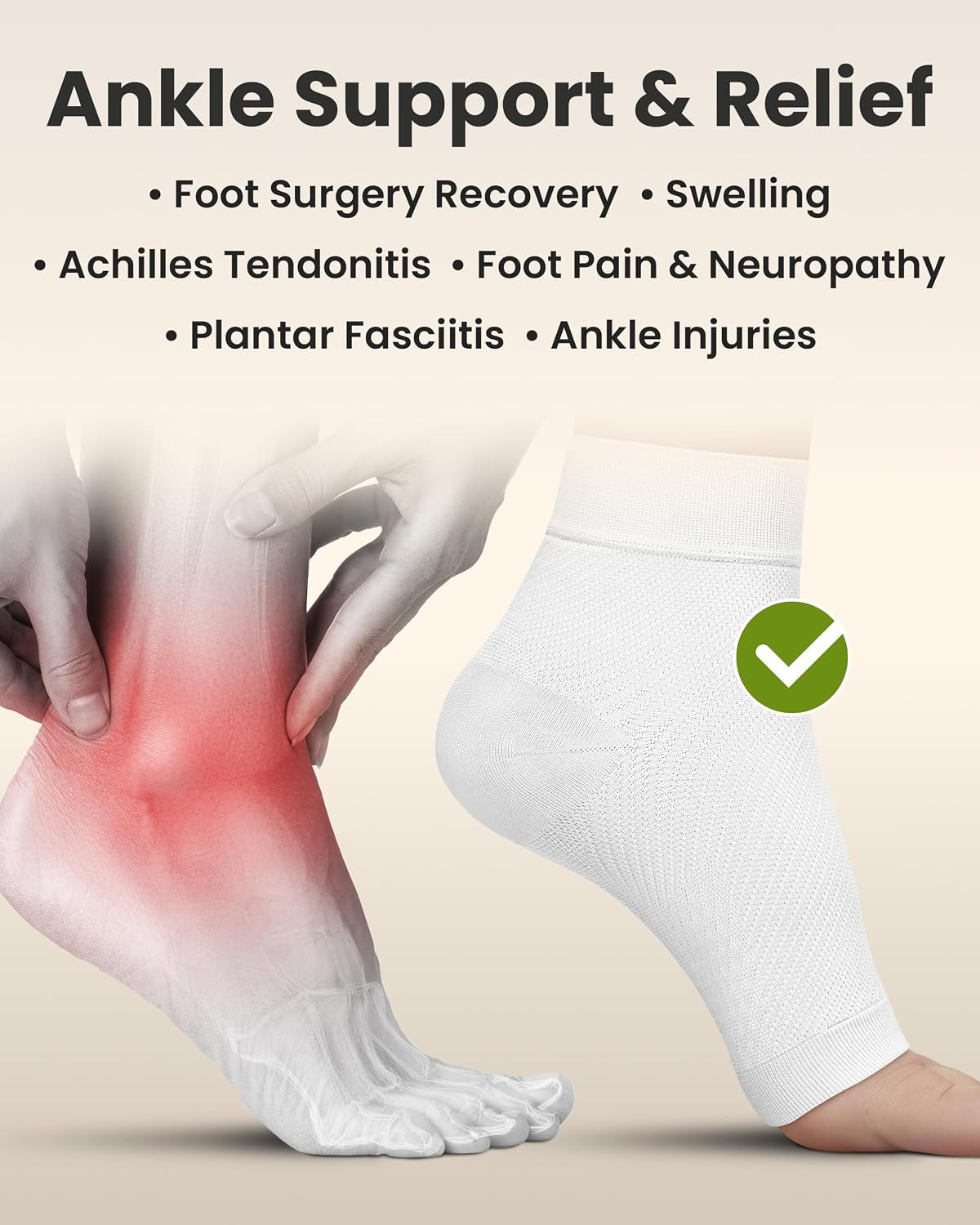 Ankle Compression Sleeve – 1-Pair, Plantar Fasciitis Braces – Open Toe Compressi