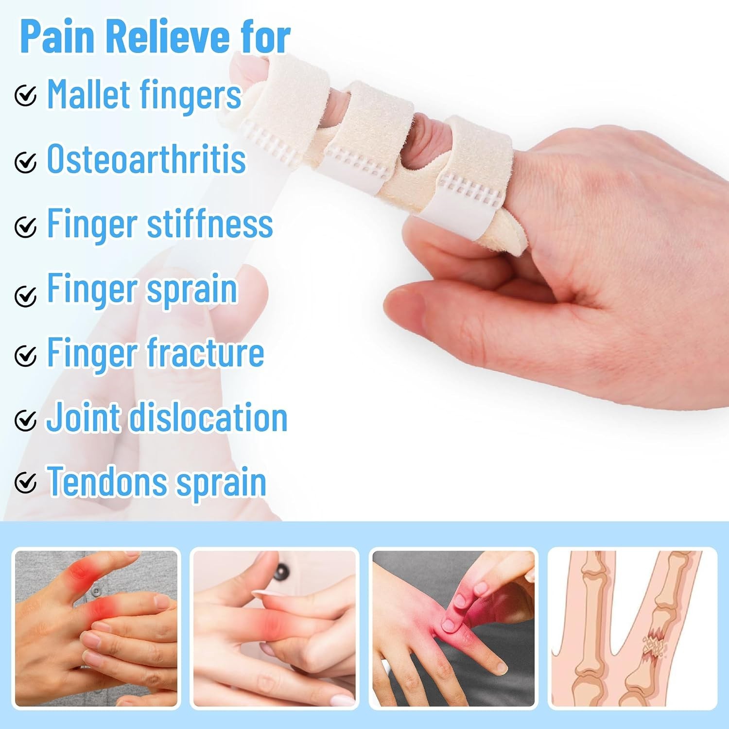 Finger Splints 4-Pack for Trigger Finger and Injury Recovery, One Size Fits All