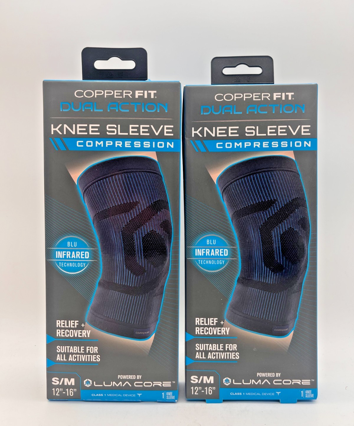 2x COPPER FIT DUAL ACTION COMPRESSION KNEE SLEEVE S/M 12″ x 16″ NEW IN BOX