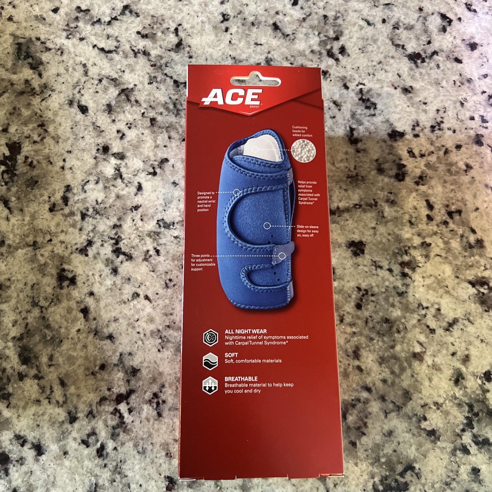 ACE Night Wrist Sleep Support, Adjustable, Blue, Helps Provide Relief from Sy