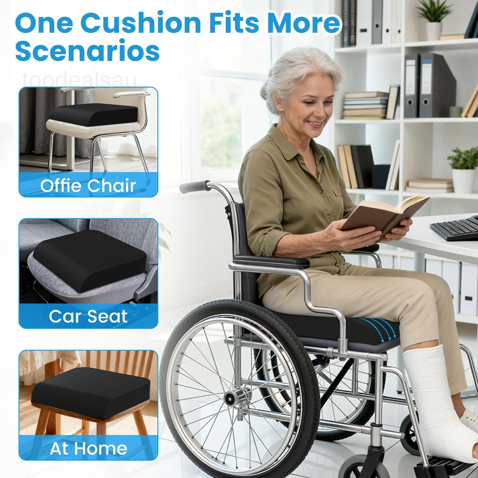 Wheelchair Seat Cushion for Pressure Relief, Cooling Gel Memory Large, Black