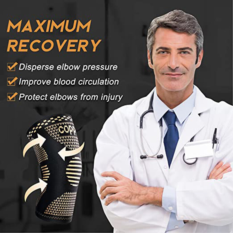Copper Elbow Brace Compression Sleeve Support Arthritis Tendon Joint Wrap Pain