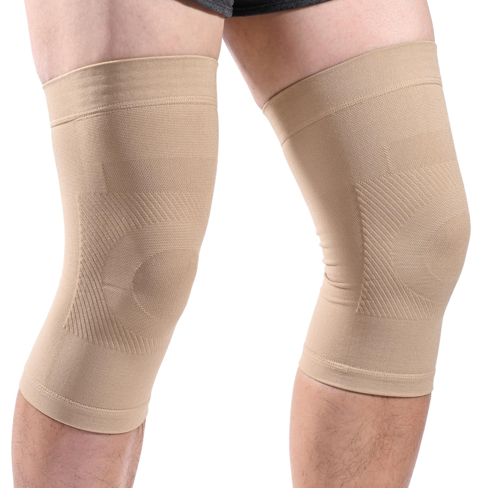 Knee Compression Sleeves, 1 Pair, Can Be Worn Under Medium (1 Pair), Beige