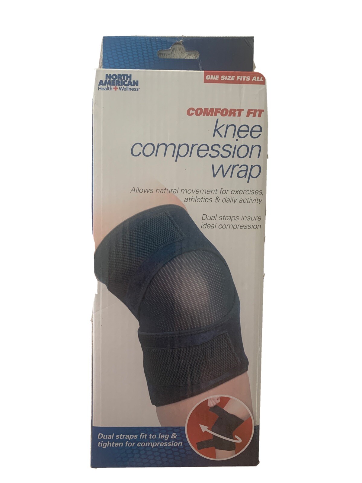 NEW COMFORT FIT KNEE COMPRESSION WRAP/ONE SZ FITS ALL/BLK/DUAL STRAPS/Therapy/Ex