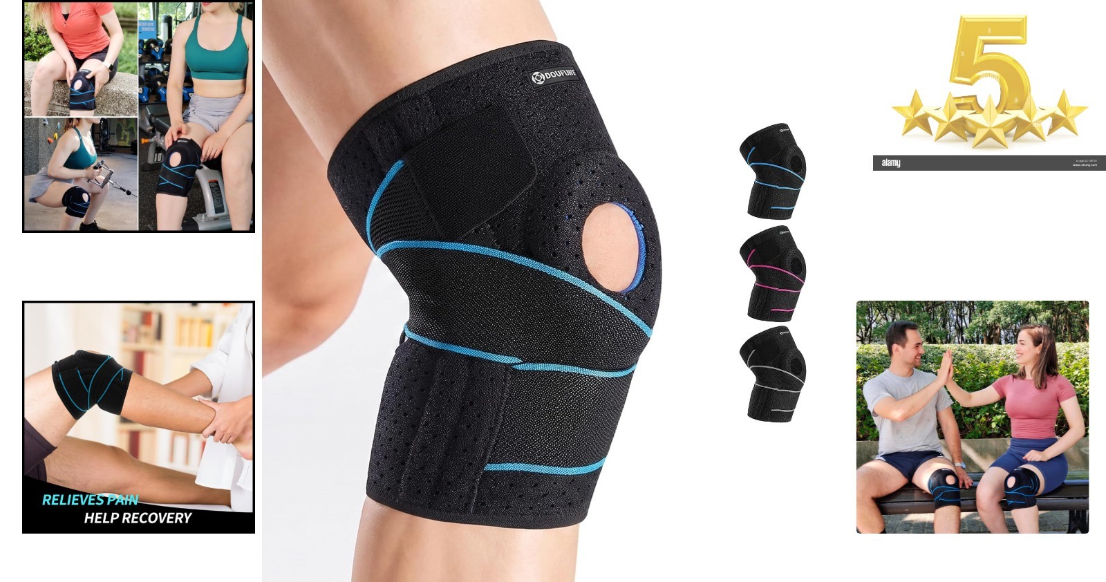 Adjustable Knee Brace with Patella Gel Pads for Men & Women – Blue & Black