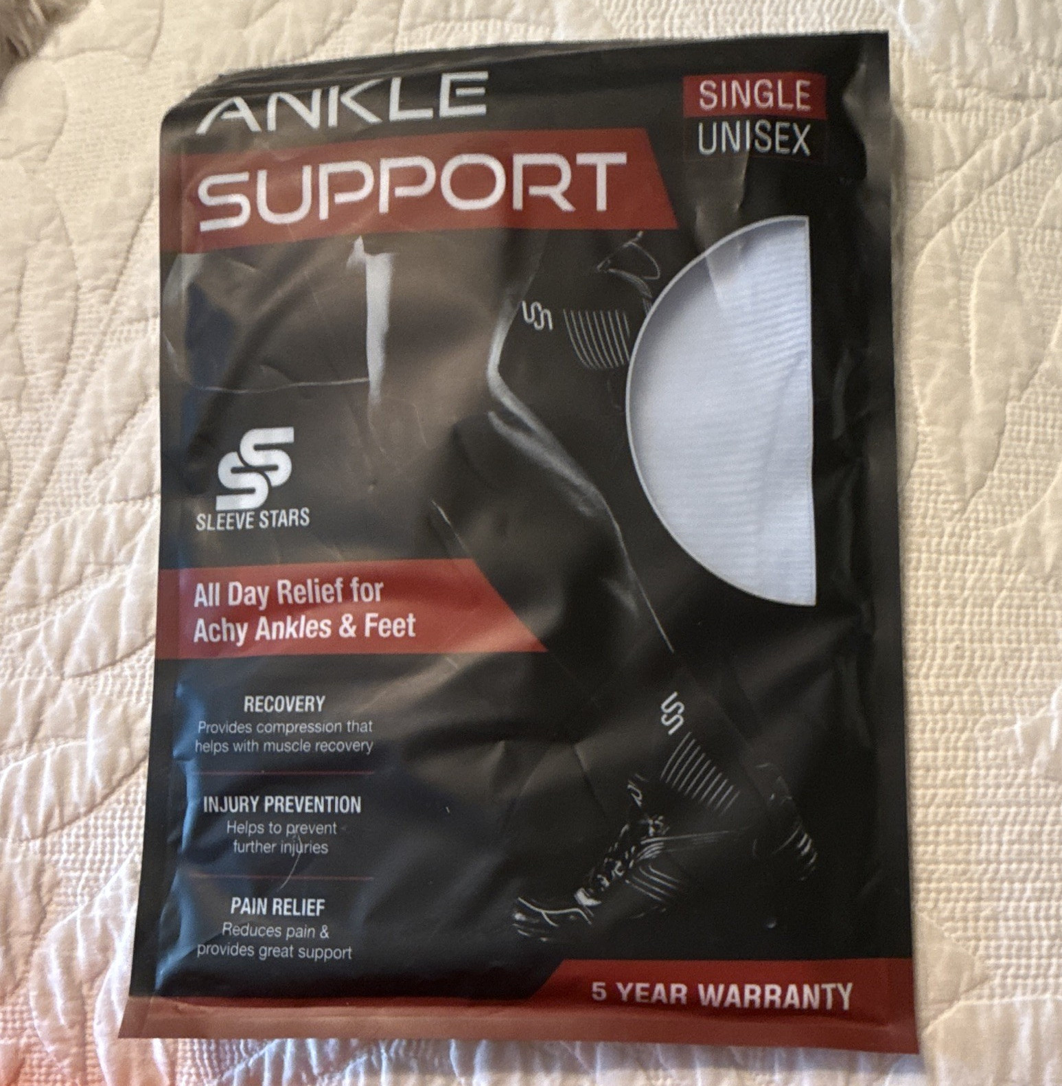 Sleeve Stars Adjustable Ankle Support Brace, Unisex Black/White