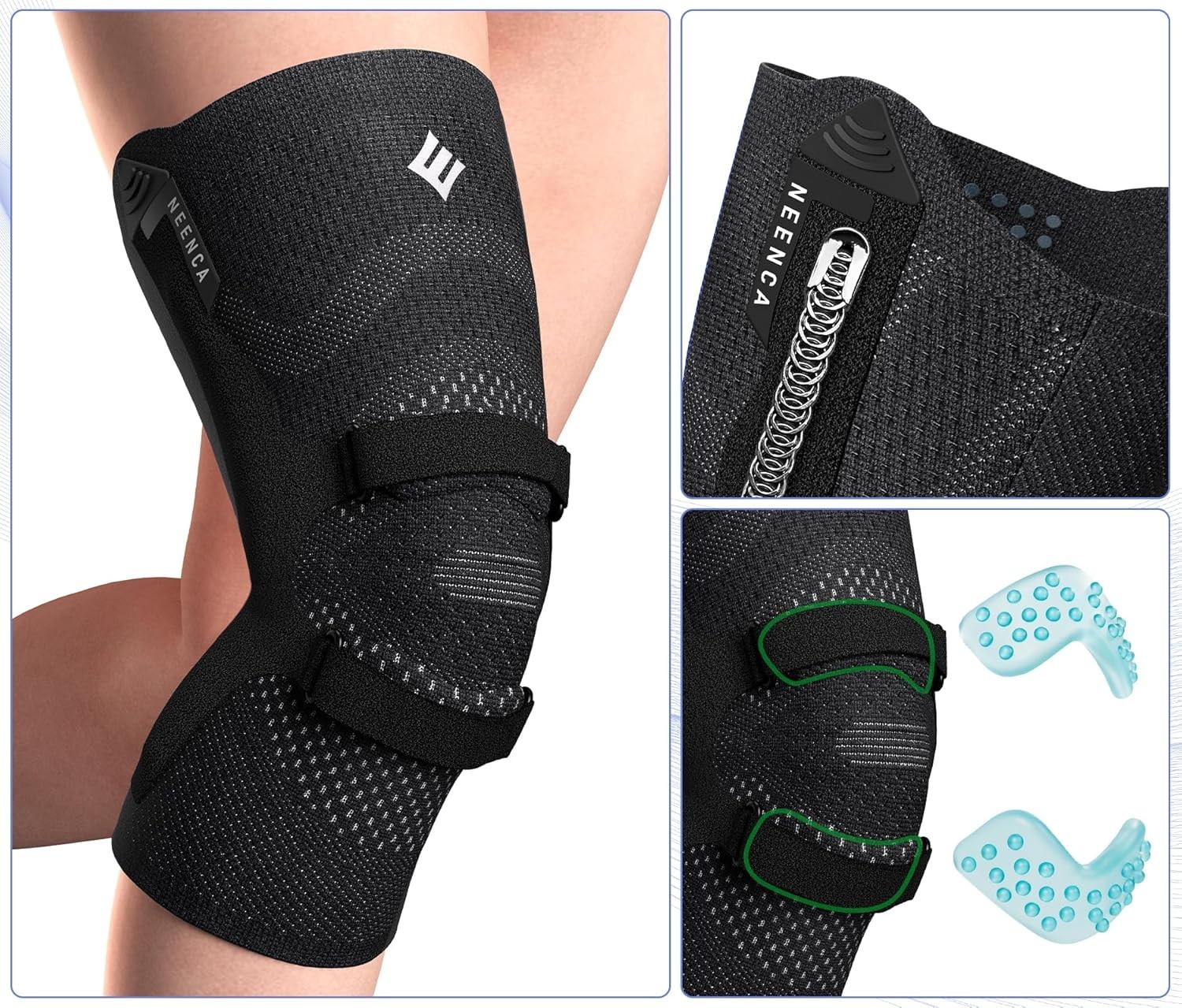 Knee Support Sleeve with Patella Strap, Non-Slip Stabilizers for Injury Recovery