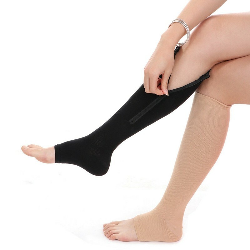 Zip Up Compression Socks with Zipper Supports Leg Knee Stockings Open Toe US
