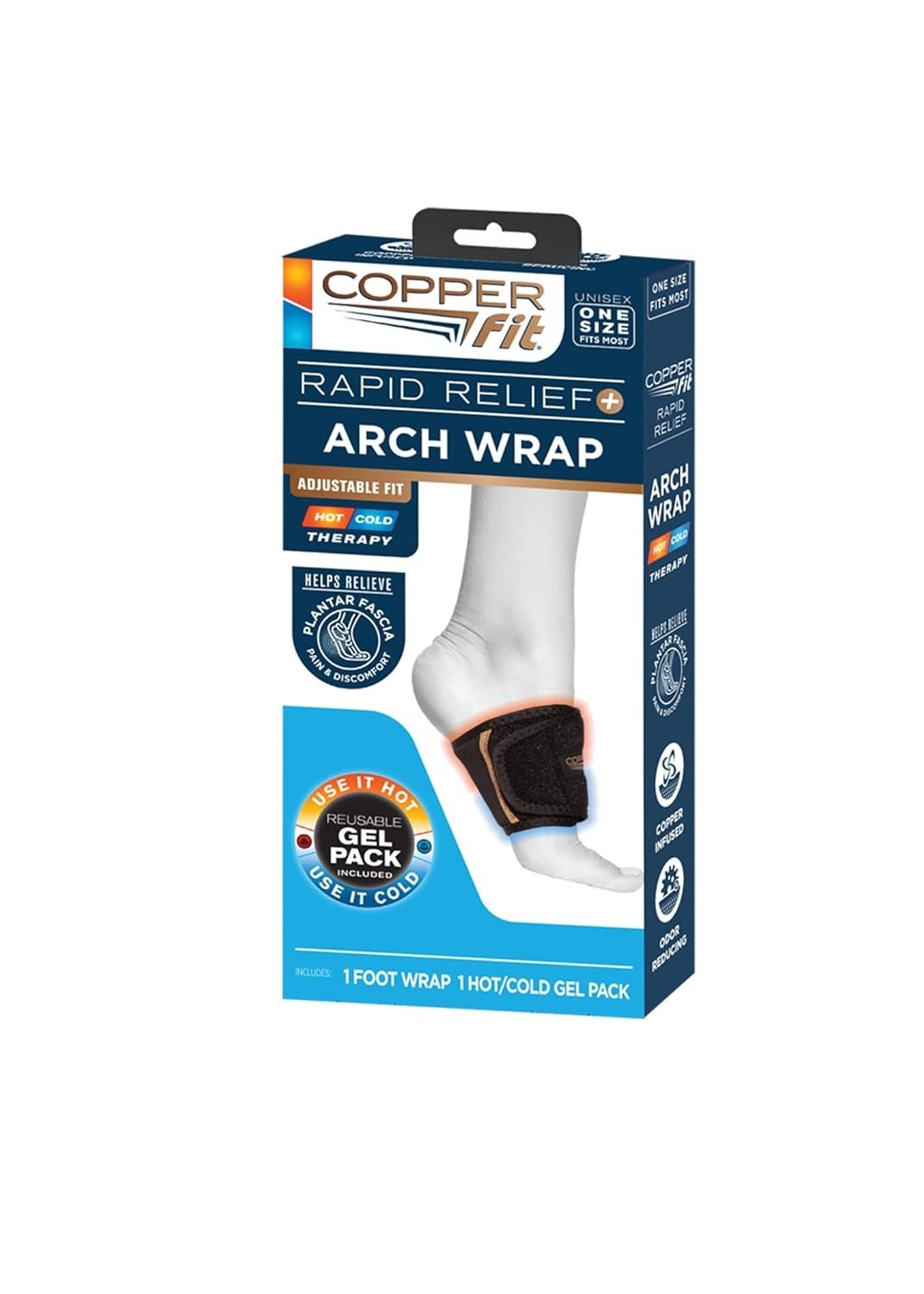 Copper-Infused Adjustable Foot Wrap with Hot/Cold Therapy for Arch Pain Relief