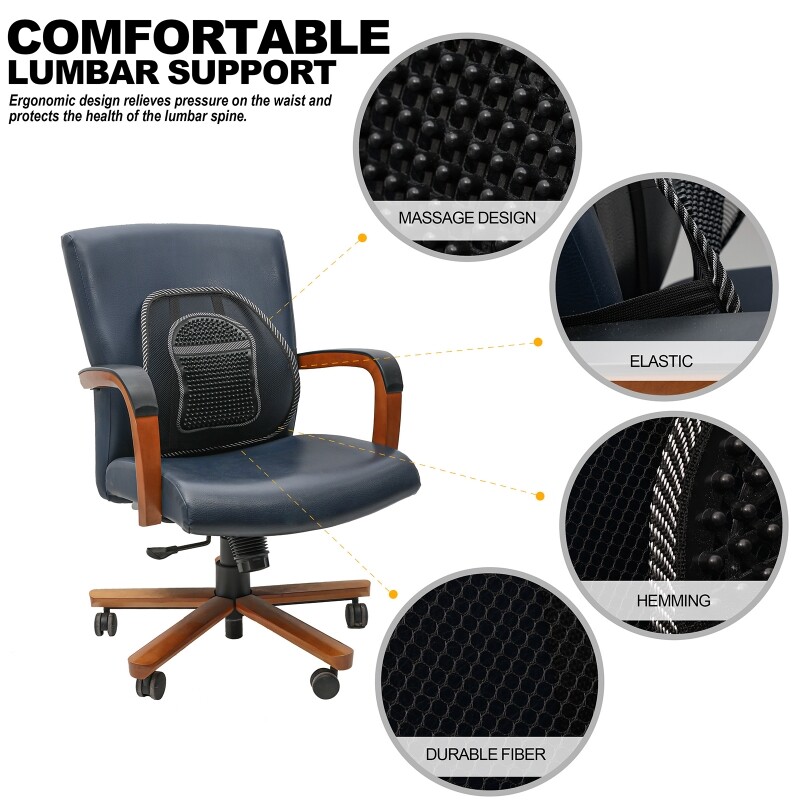 2Pack Car Seat Back Support Breathable Mesh Back Lumbar Cushion w/ Massage Beads