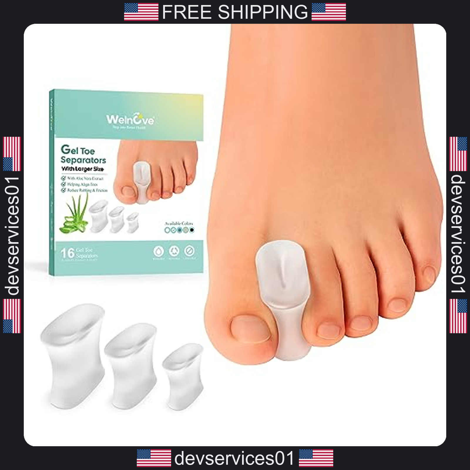 16 Pack Silicone Toe Spacers for Bunion Relief and Foot Alignment