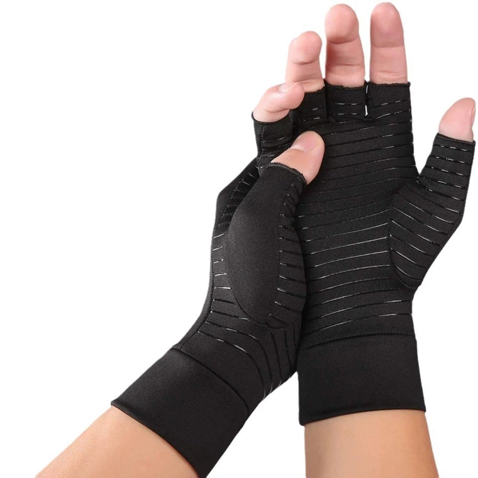 Copper Compression Gloves Anti Arthritis Fingerless Hand Support Pain Relief US