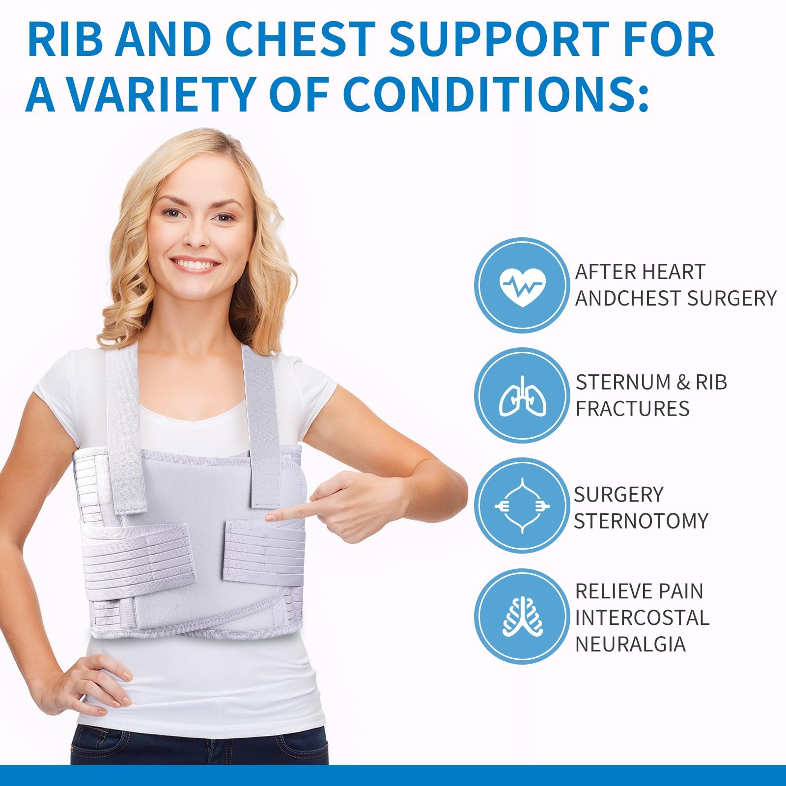 Broken Rib Brace Belt Elastic Support Chest Fractures Sternum Grey Size L