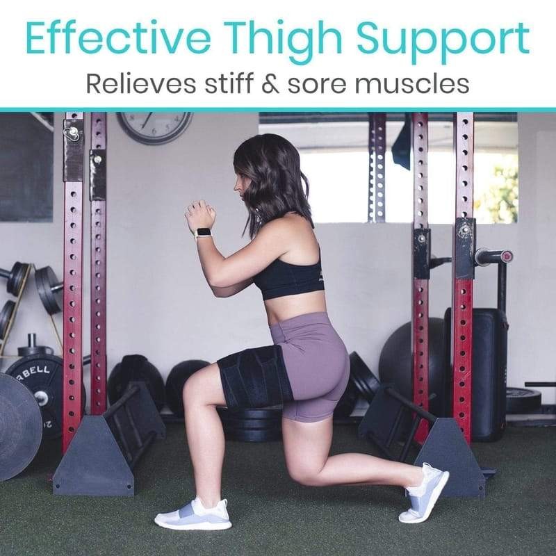 VIVE Thigh Brace OSFM, Black Hamstring Quad Wrap – Adjustable Compression Sleeve