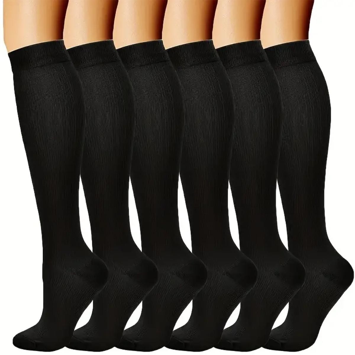 6 Pairs Compression Socks Women Men Knee High Nurse Support Stockings Black