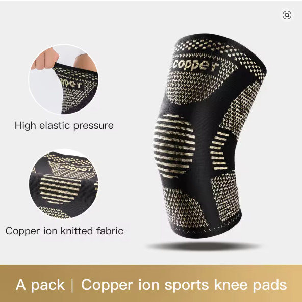 1 Pair Copper Knee Brace Compression Sleeve Support Joint Pain Relief Sport 2Pcs