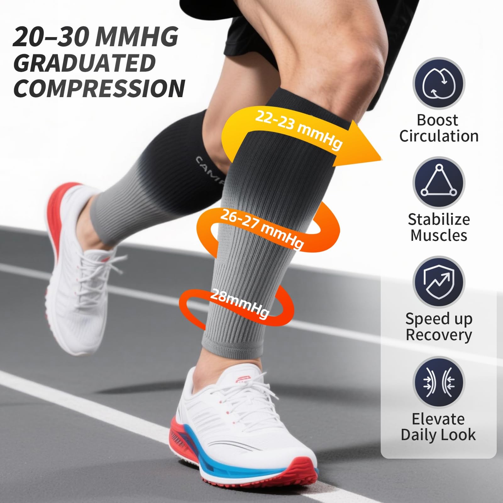 Gradient Calf Compression Sleeves, 20-30 mmHg Footless Compression Socks for …