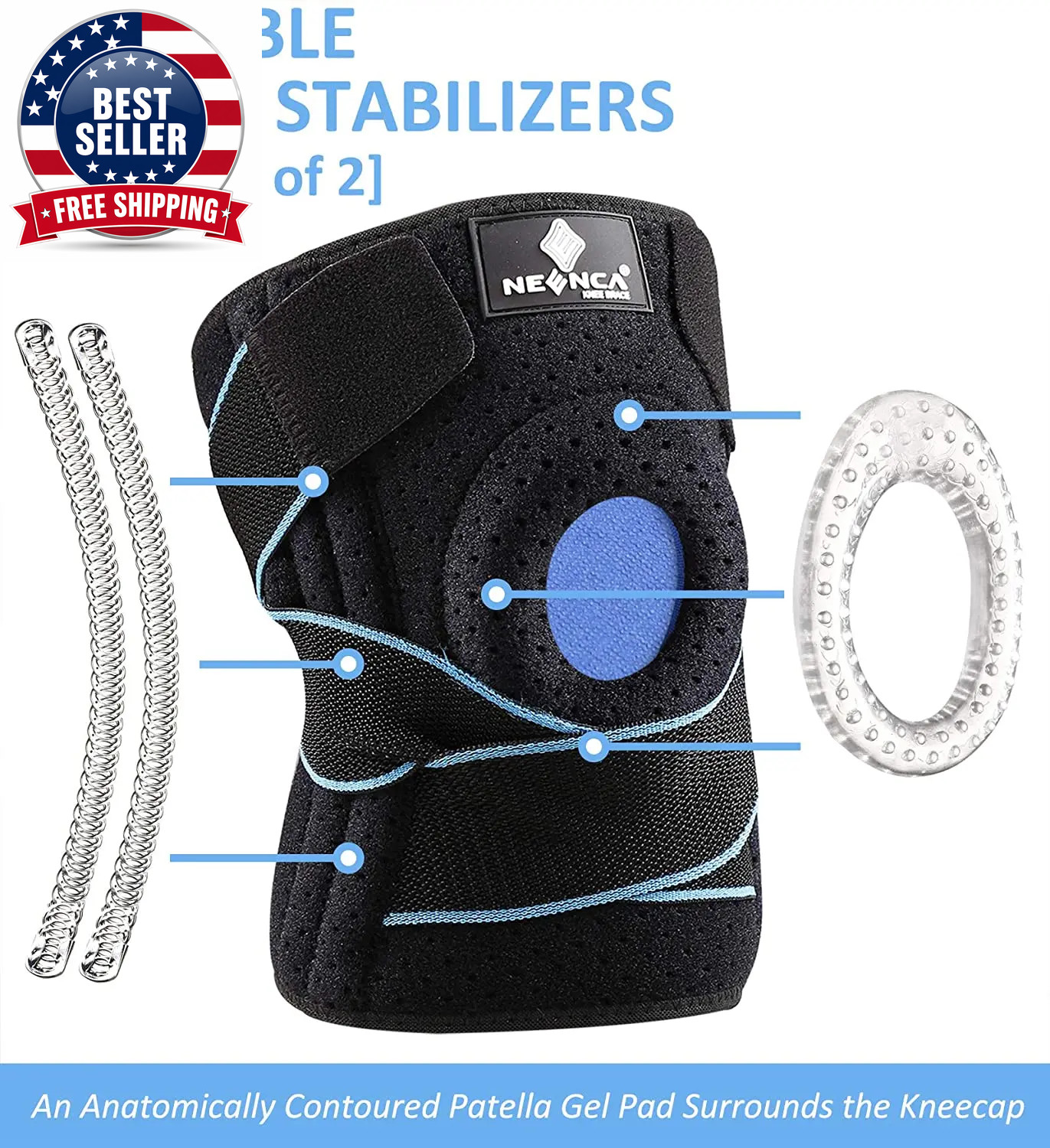Knee Braces for Pain Men & Women with Patella Gel Pad Side Stabilizers, Arthriti