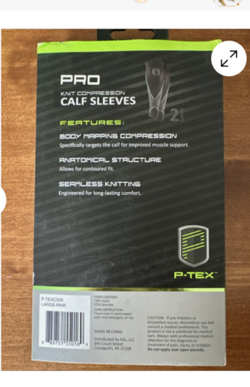 P-TEX PRO KNIT COMPRESSION CALF SLEEVES P-TEXC500 SIZE XL PAIR BLACK