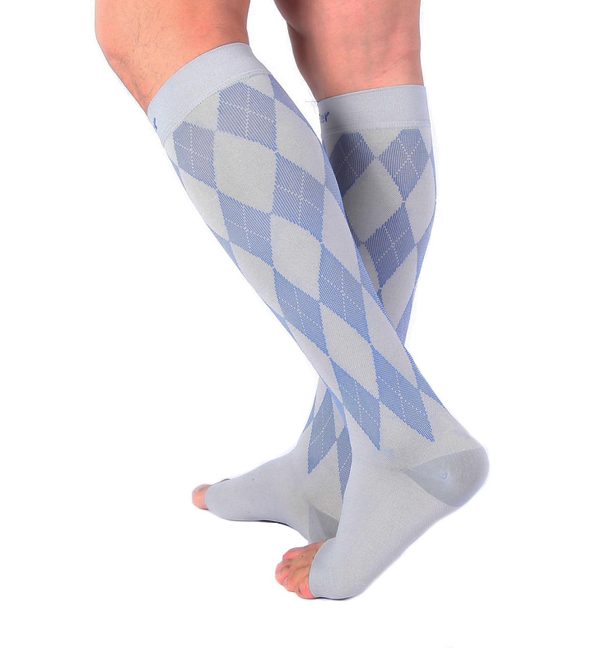 Doc Miller Open Toe Compression Sock 1 Pair 20-30 mmHg Varicose Veins GRAY/BLUE