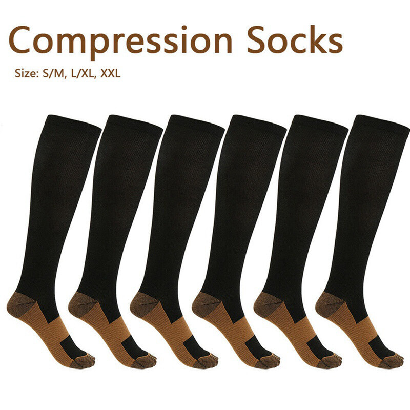 3 Pairs Copper Compression Socks 15-20mm Hg Knee High Mens / Womens S-XXL USA