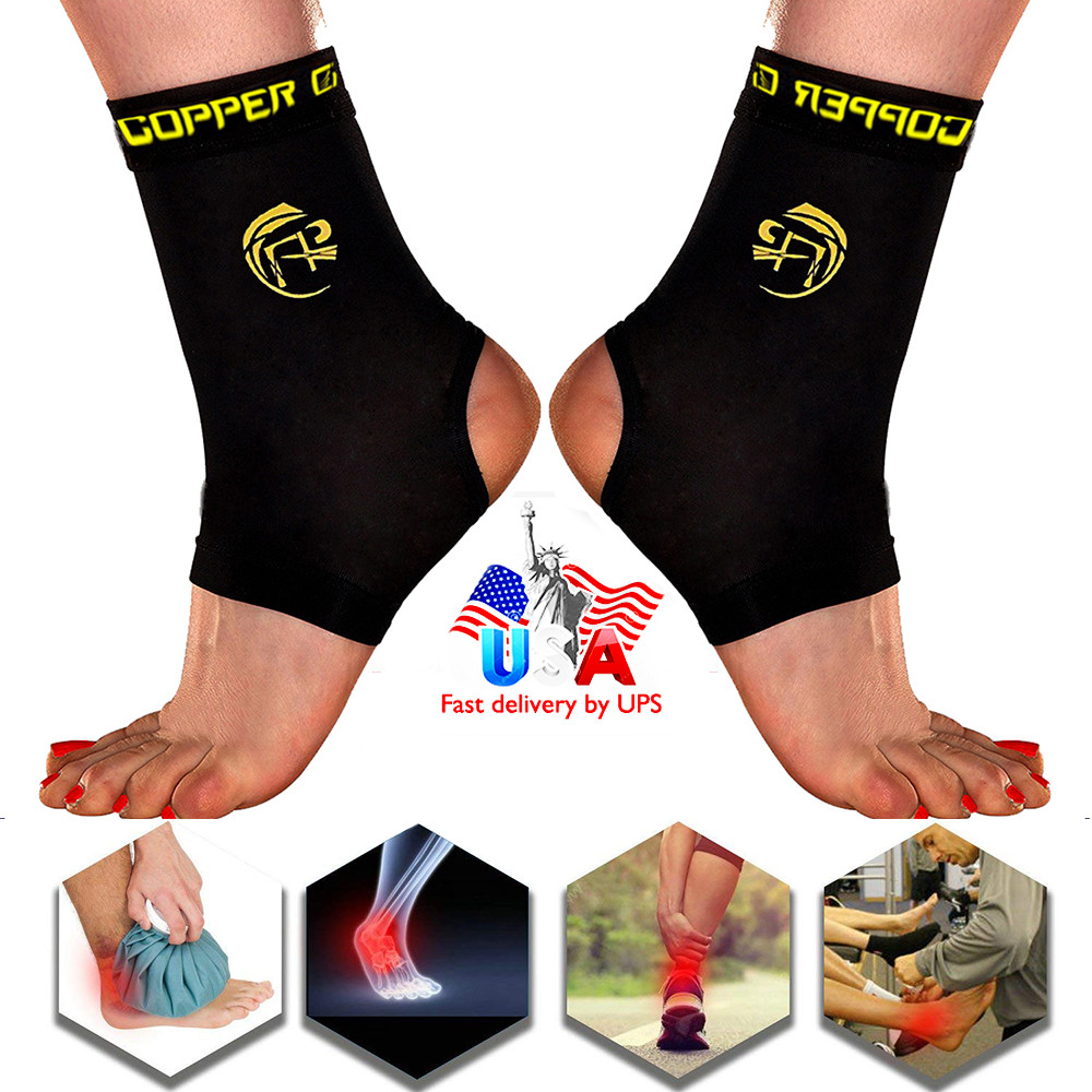 Ankle Support Brace Copper Compression Sleeve Joint Planter Fasciitis Gym Sports