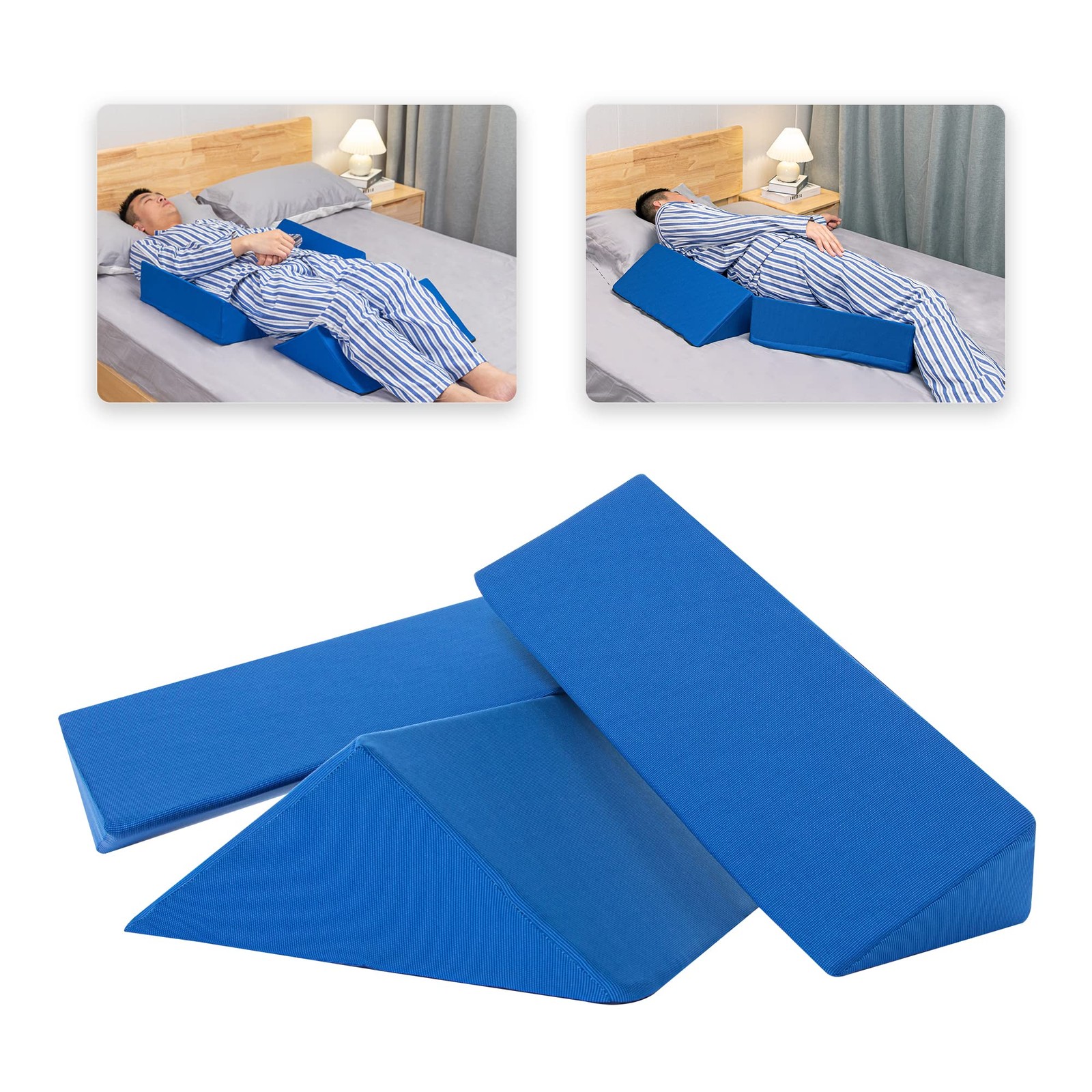 Fanwer Positioning Wedge Pillow for Side Sleeping (3 in 1), 40 Large, Blue