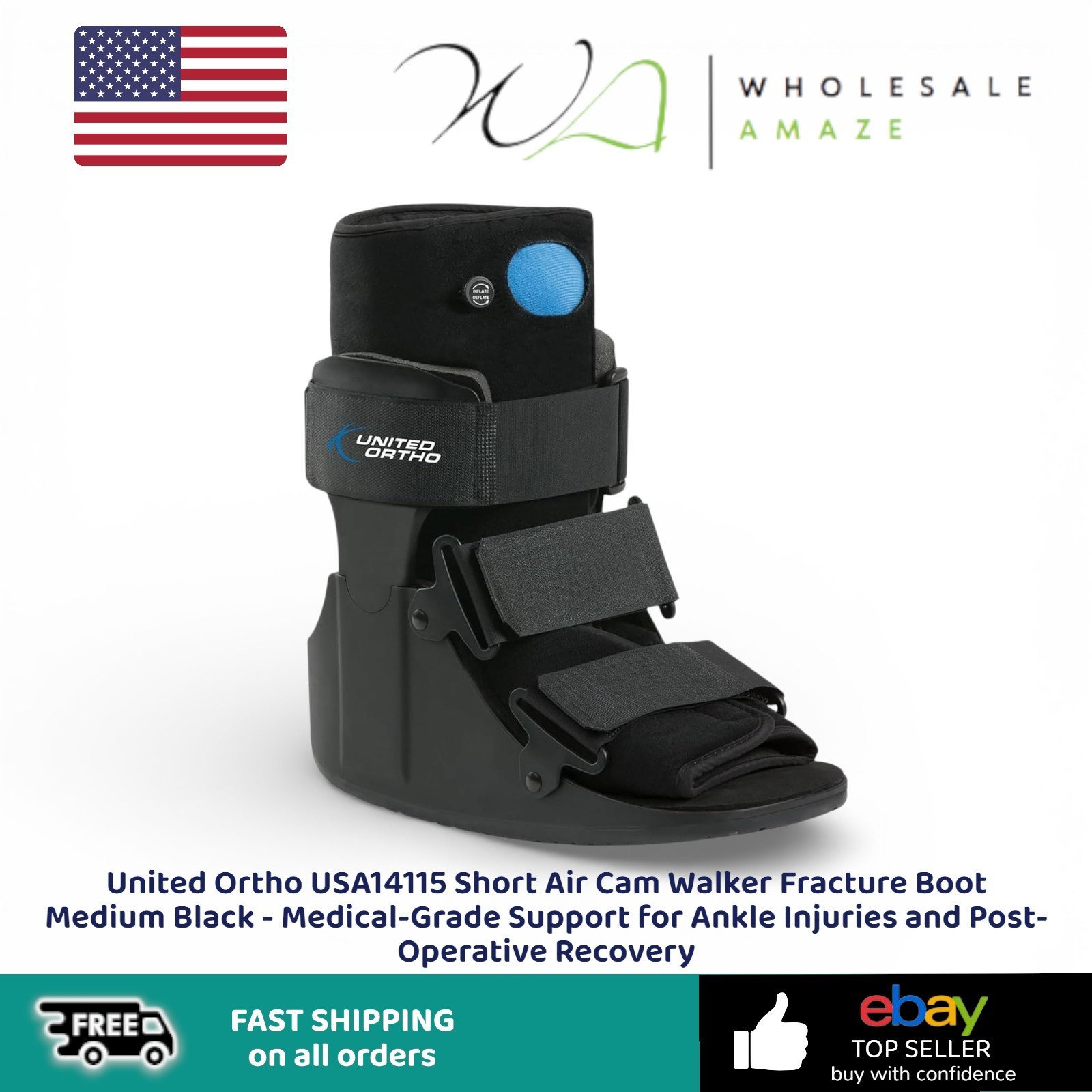 United Ortho USA14115 Short Air Cam Walker Fracture Boot Medium Black – Medical