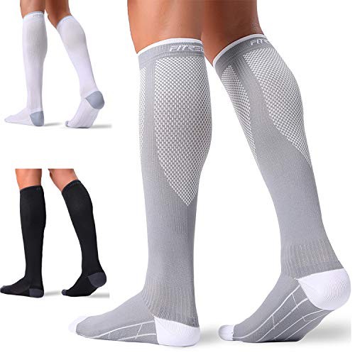3 Pairs Compression Socks for Women and Men 20 Large-X-Large Black+white+grey