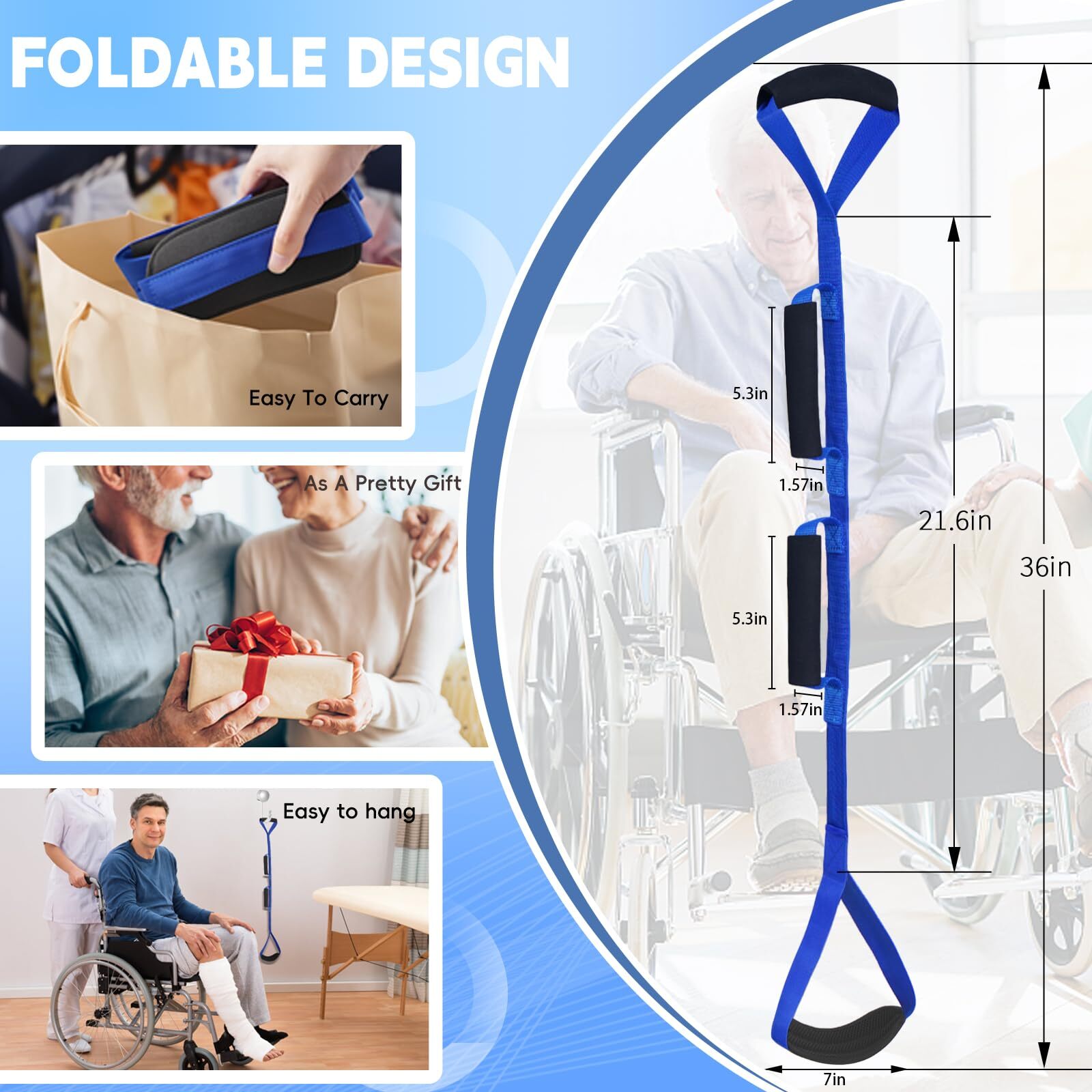 36 Inch Leg Lifter Strap with Loops Aid Device for Recovering Hip Knee Injury