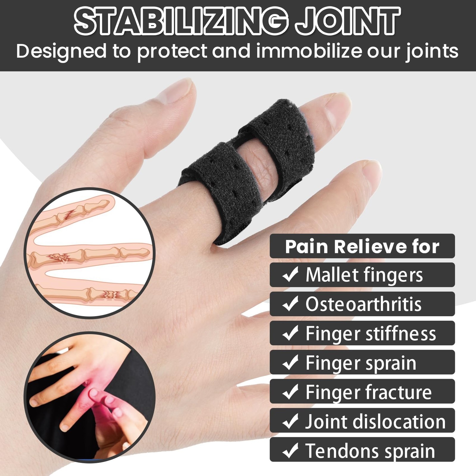 Wisesso Trigger Thumb Splints, Finger Splint for Short, Black